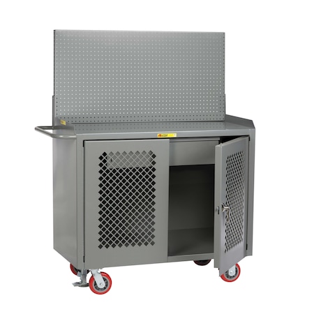 Little Giant Mobile Bench Cabinets, Perf Doors, 36"W, HD Drawer, Pegboard, Steel MBP2D-36-HDFLPB